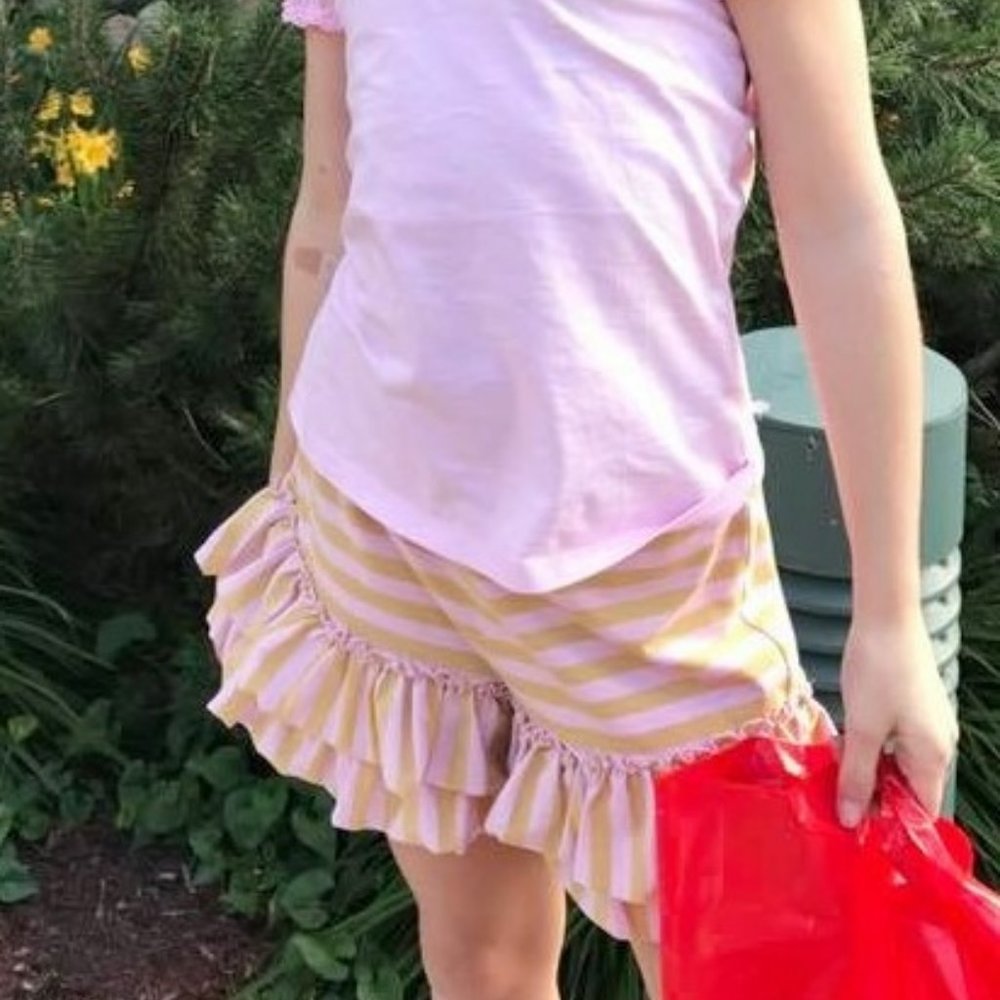 MUSTARD PIE girls pink & gold striped BUBBLE SHORTS 10